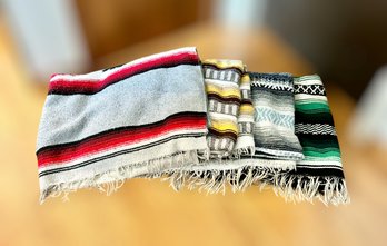 Colorful Collection Of Mexican Style Throw Blankets W/ Fringe - Lot Of 4