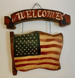 Hand Crafted Wooden Wall American Flag Decoration