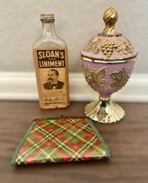 Vintage Collection Of Coin Purse, Candy Dish And Mustache Oil