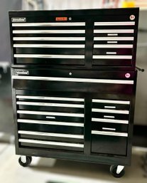 International Black Metal 2- Tiered Rolling Tool Kit W/ Removable Top Piece & 21 Drawers