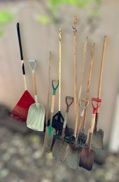 Large Assortment Of Lawn/garden Tools W/ Shovels, Hoe, & Rakes