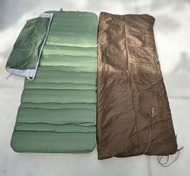 Green Self Inflating Sleeping Mat And A Brown Sleeping Bag Electrical 30 Degree Weather