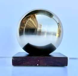 Reflective Brass Tinted Sphere W/ Wooden Platform