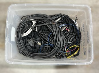 Assortment Of Audio Cables W/ Plastic Container