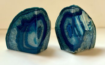 Amazing Blue Agate Cut Geode Bookends