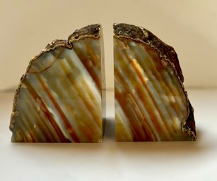 Lovely Orange & White Striped Agate Geode Bookends