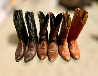 Stylish Leather Mens Cowboy Boots W/ Pointed Toes Sizes 9D & 10D - Lot Of 3