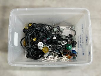 Assortment Of Socket Cable Scraps W/ Plastic Container