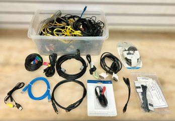 Large Assortment Of Various Cables W/ Stereo-audio Cables, Power Cables, Ethernet Cables, Emitters, & More