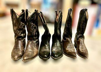 Dark Patterned Leather Mens Cowboy Boots W/ Pointed Toes Sizes 8 & 8.5 - Lot Of 3