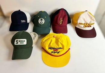 Assortment Of Sports Team & Racing Caps W/ Michigan State, Colorado Rams, Golden Gophers, & More - Lot Of 6