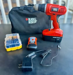 Black And Decker 18V Drill, Black And Decker Stud Sensor, And Dewalt Drill Bits