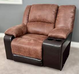 Comfortable Black & Brown Leather Ashley Furniture Recliner Sofa W/ Cupholders