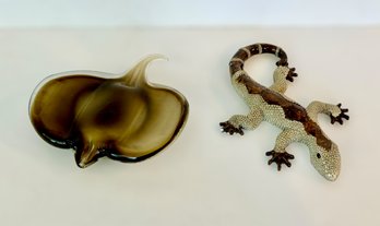 Glass Stingray Figurine And Decorative Lizard Figurine