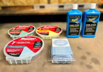 Assortment Of Polishing Materials W/ Cleaner Plus Polish Compound, Foam Polishing Pads, & Microfiber Bonnet