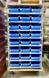 Tall 6 Ft Rolling Steel Tool Bin Storage Shelving Unit W/ Blue Bins