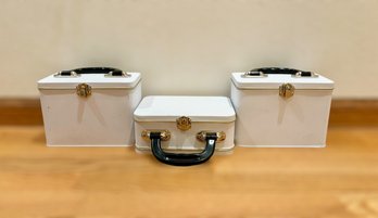 Vintage Set Of White Metal Lunchboxes W/ Gold Interiors - Lot Of 3