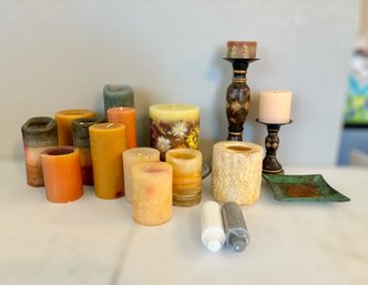 Collection Of Decorative And Fragrant Candles  And Candle Stick Holders