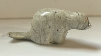 Adorable Small White Marble Carved Beaver