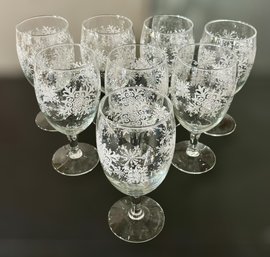 Clear Glass Snowflake Wine Glasses - Lot Of 9