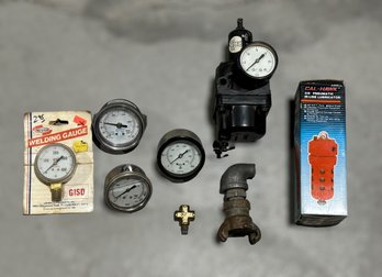 Assortment Of Welding PSI Gauges, 3/8 In Pneumatic In-line Lubricator, Air Regulator, & Accessories - Lot Of 8