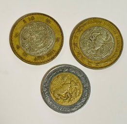 Group Of Mexican Pesos Coins W/ 1998 $10 Pesos, 2001 $10 Pesos, & 1994 $5 Pesos - Lot Of 3