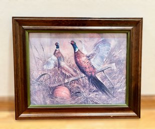 Lovely Print Of Two Pheasants By Robert K. Abbett W/ Green & Brown Frame