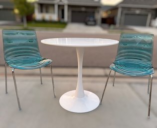 Stunning Modern White Dining Table And Marisse Blue Wave Dining Chairs