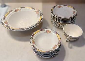 Floral Black Rimmed Cronen Ivory China Dish Set