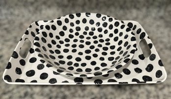 Black And White Poka-a-Dot Tray And Mixing Bowl