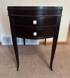 Beveled Dark Brown End Table W/ Brushed Silver Accent Handles