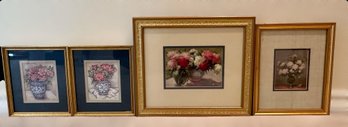 Beautifully Unique Floral Art Prints In Custome Frames . Lot Of 4