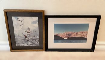 Lovely Scenic Print And Unique Geese Print In Custom Frames.  Lot Of 2