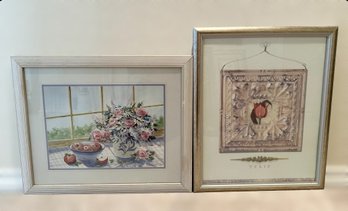 Lovely Set Of Floral Print Art In Custome Frames . Lot Of 2