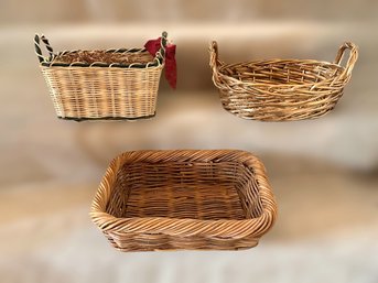 Beautiful Decorative Wicker Woven Baskets - Lot Of 3