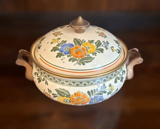 Vintage Asta Flower Enamelware Pot With Lid