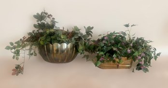 Set Of Artificial House Plants In Brass Planters