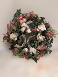 Gorgeous Pink And White  Floral Ribbon Wreath