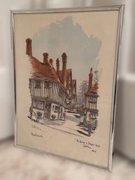 Philip Bawcomb ' The George And Dragon (1426) Ighthgam Kent Watercolor Lithograph Print In A Custom Frame