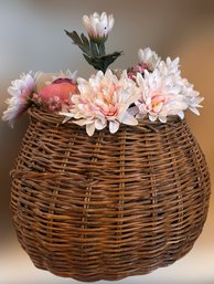 Beautiful Wicked Basket Filled With Gorgeous Pink Faux Flowers