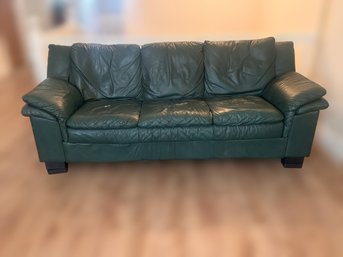 Cozy Oversized Green Leather Couch
