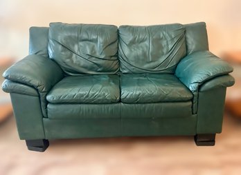 Oversized Cozy Green Leather Love Seat