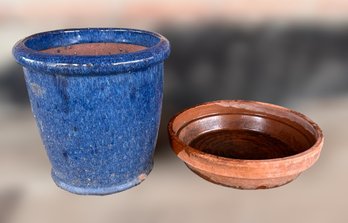 Glazed Cobalt Blue Planter With Water Plate