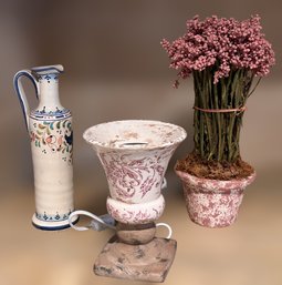 Floral Print Wax Candle Warmer, Pink Floral Arrangement And  Decorative Pitcher