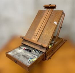 French Style Easel With Folding Legs And Paint And Tool Compartment