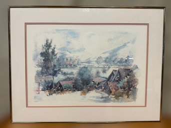 Stunning Countryside Village Watercolor Print In A Custom Frame