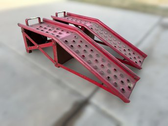 Set Of Red Steel Vehicle Ramps