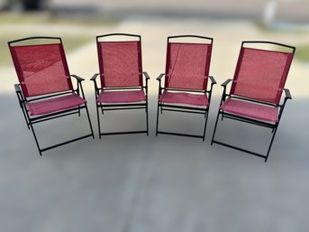 Set Of Red Foldable Patio Chairs. - Set  Of 4