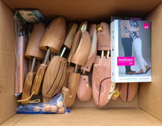Large Collection Of Wooden Shoe Mold Keepers And Compression Stockings