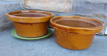 Vintage Glazed Pottery Garden Pots And Green Garden Saucer
